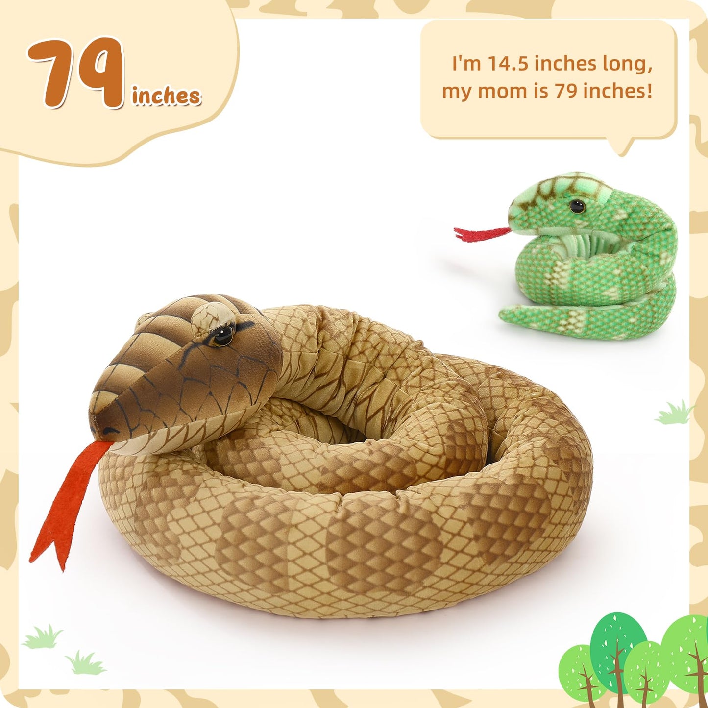 MorisMos Giant Snake Plush – Mommy with Babies, 80in Realistic Boa Constrictor