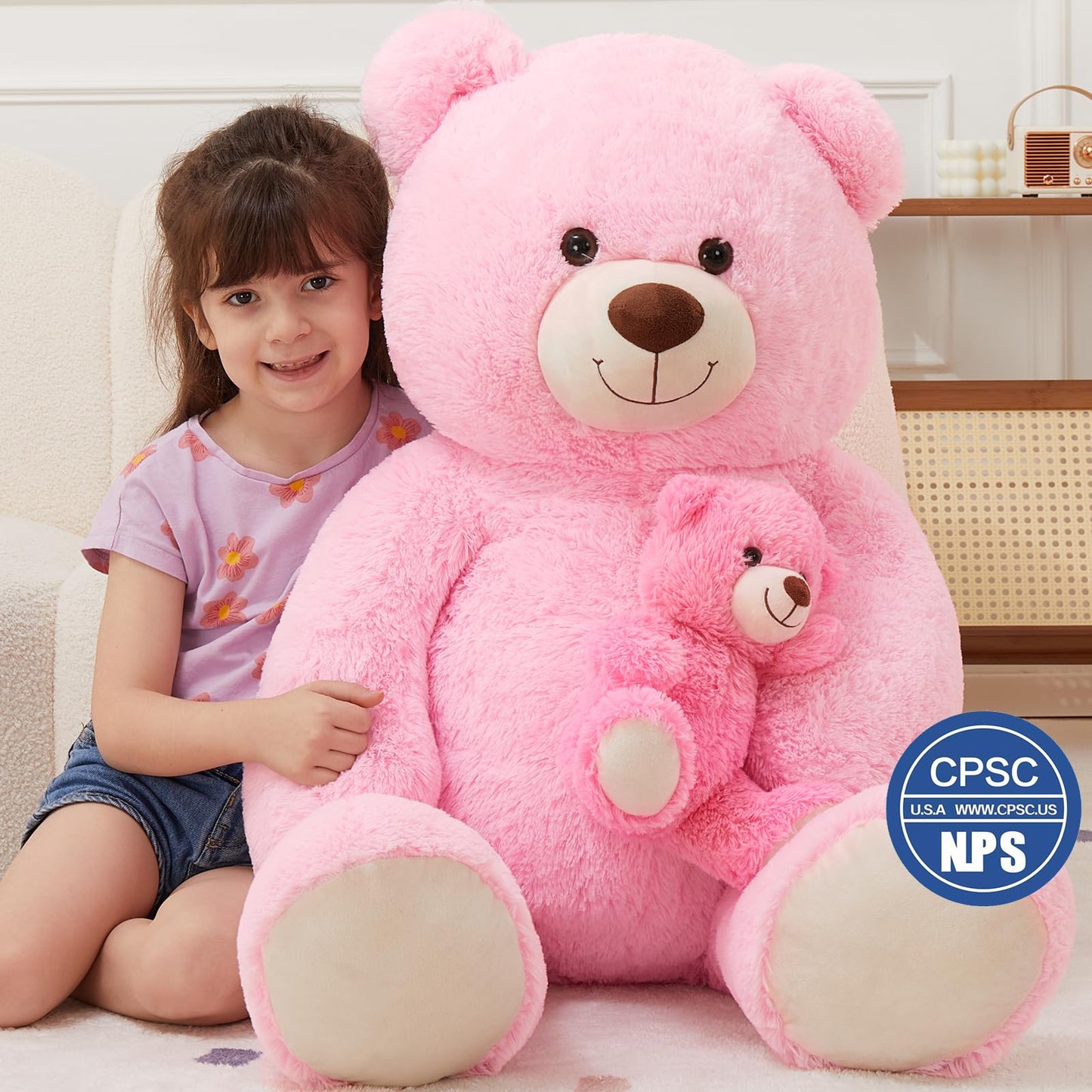 MorisMos Giant Teddy Bear Duo: 43-inch Mommy & Baby Plush — Soft Huggable Stuffed Bears for Kids Gift Decor