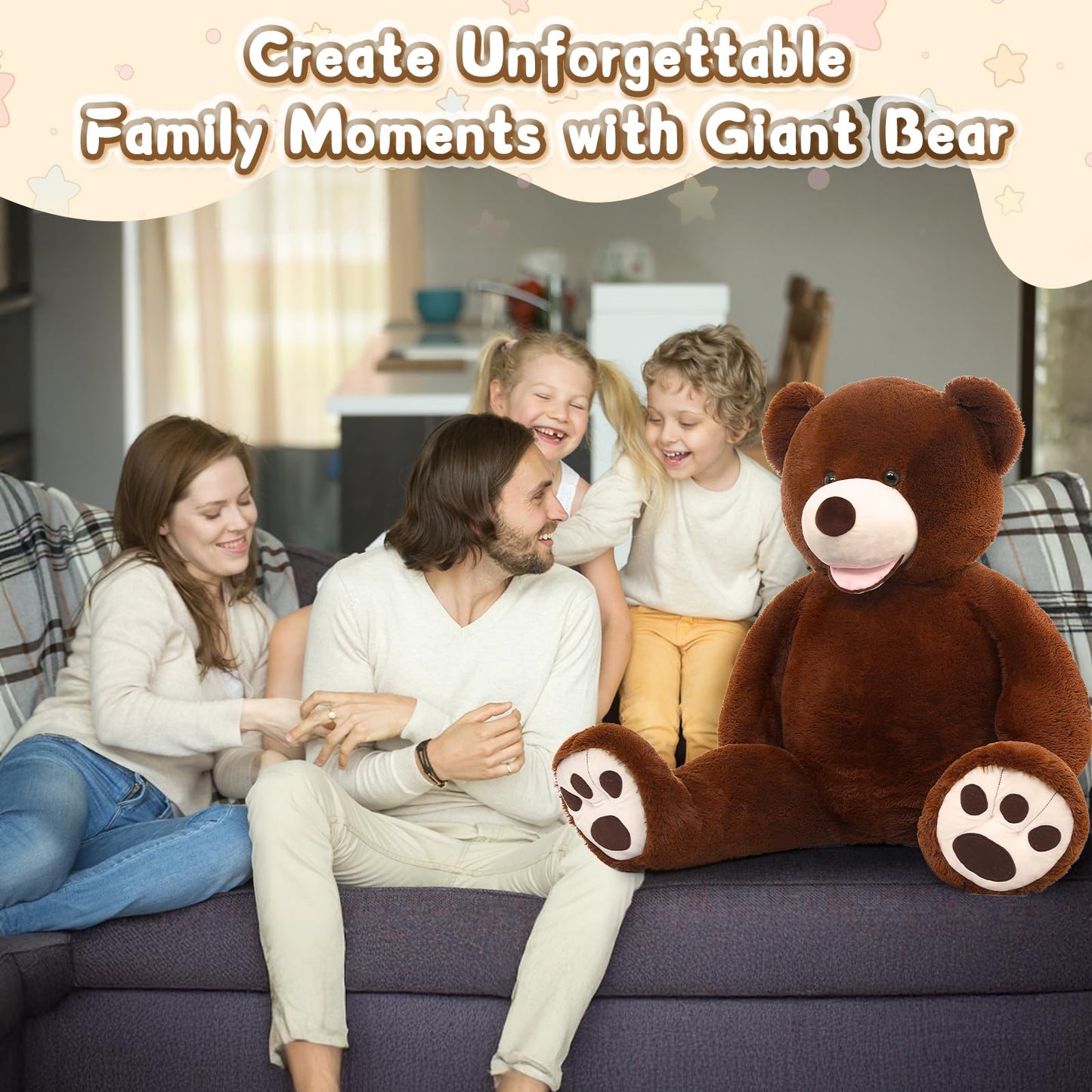 MorisMos Smile Giant Teddy Bear 51-Inch — Ultra-Soft Plush, Safe & Cuddly Gift