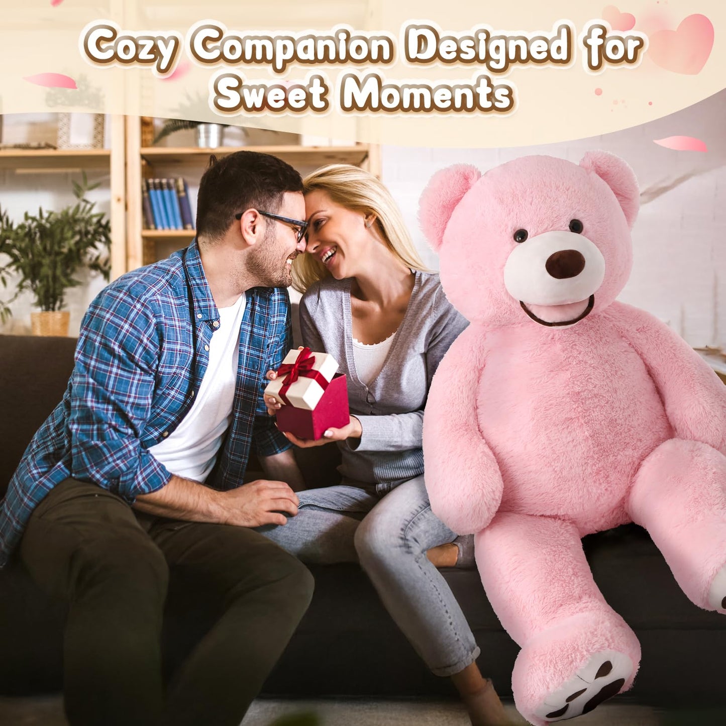 MorisMos Smile Giant Teddy Bear – 51-Inch Pink Plush Stuffed Animal