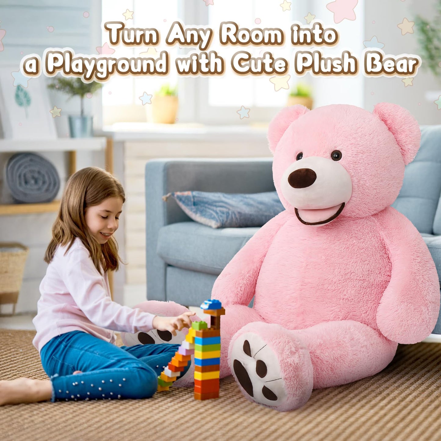 MorisMos Smile Giant Teddy Bear – 51-Inch Pink Plush Stuffed Animal