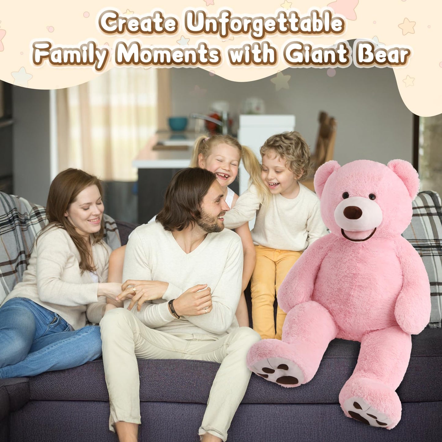 MorisMos Smile Giant Teddy Bear – 51-Inch Pink Plush Stuffed Animal