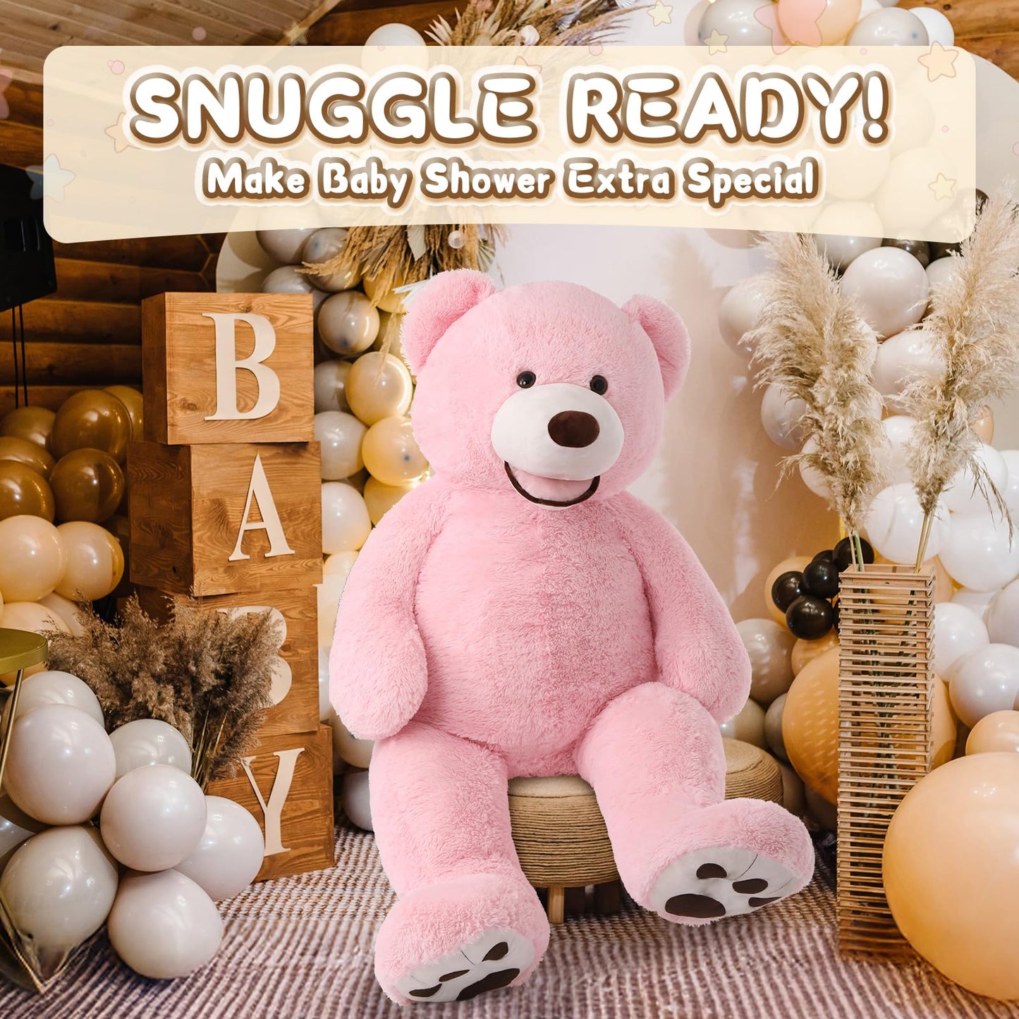 MorisMos Smile Giant Teddy Bear – 51-Inch Pink Plush Stuffed Animal