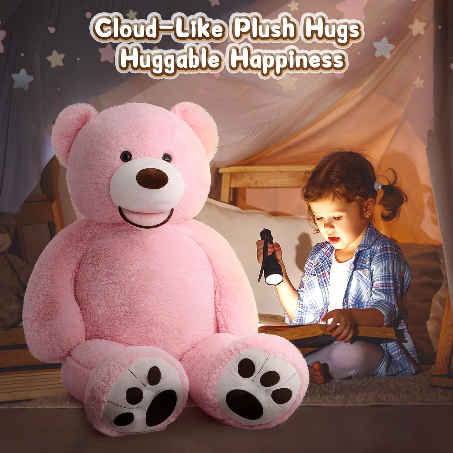 MorisMos Smile Giant Teddy Bear – 51-Inch Pink Plush Stuffed Animal