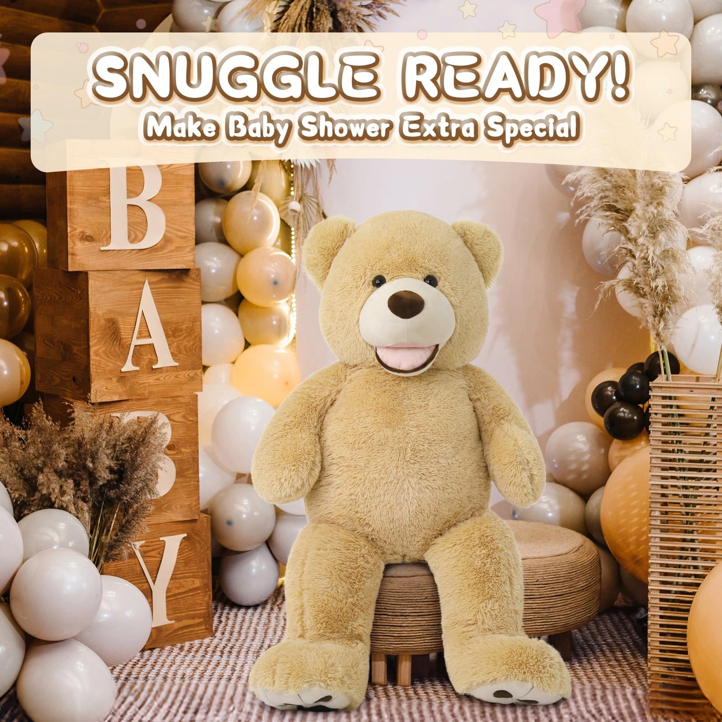 MorisMos Smiling Giant Teddy Bear 39-Inch | Ultra-Soft Plush, Large Huggable Bear
