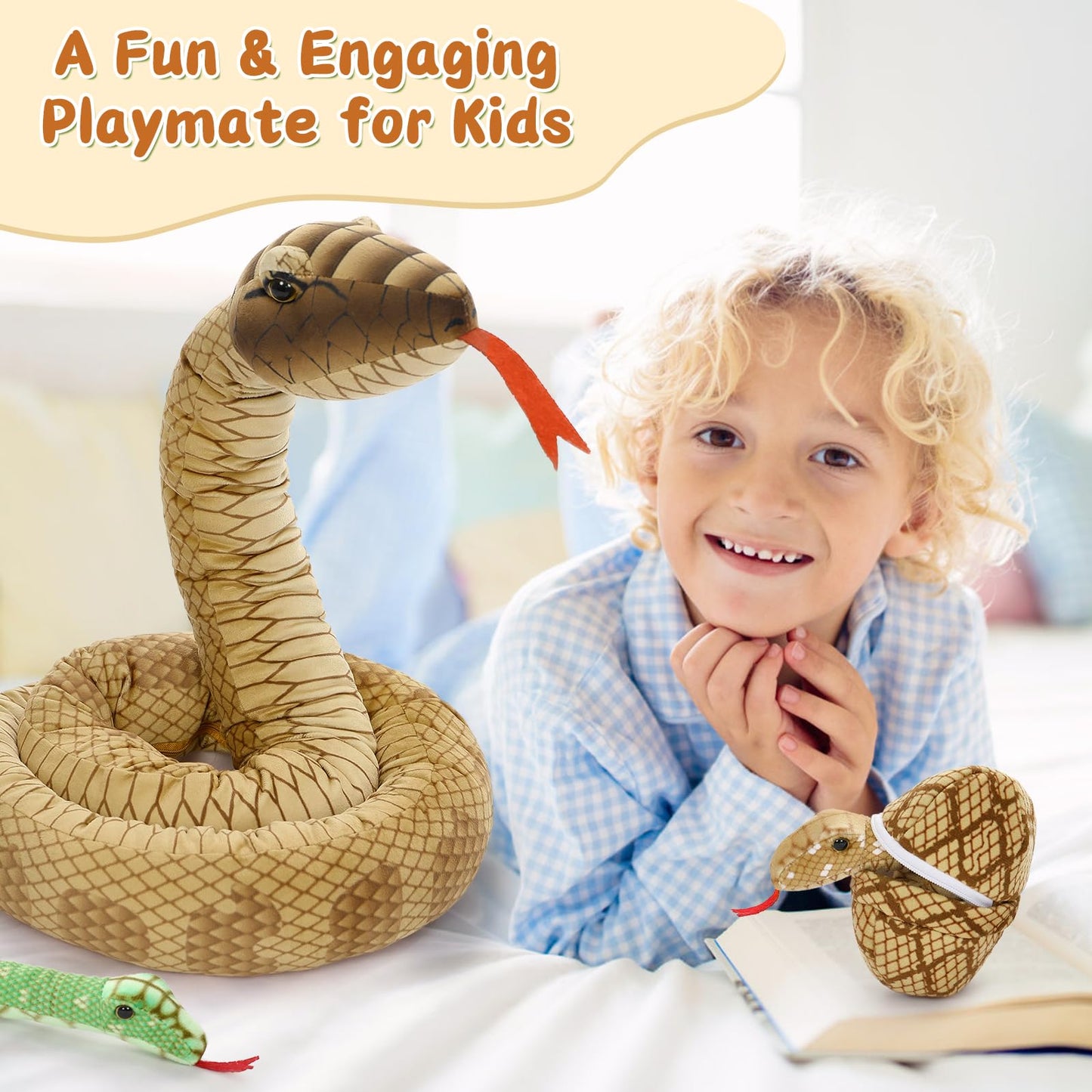 MorisMos Giant Snake Plush – Mommy with Babies, 80in Realistic Boa Constrictor