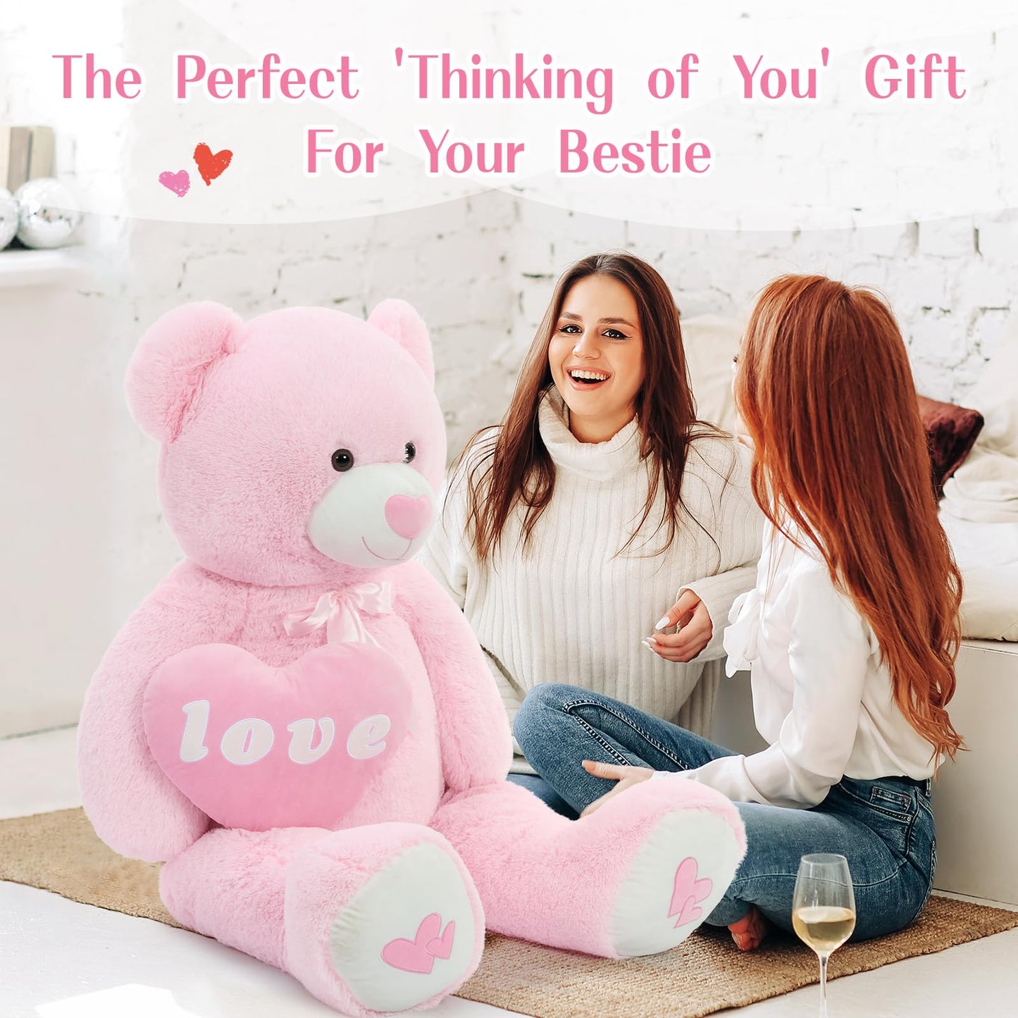 MorisMos Love Heart Giant Teddy Bear - 51-Inch Pink Plush Gift for Girlfriend