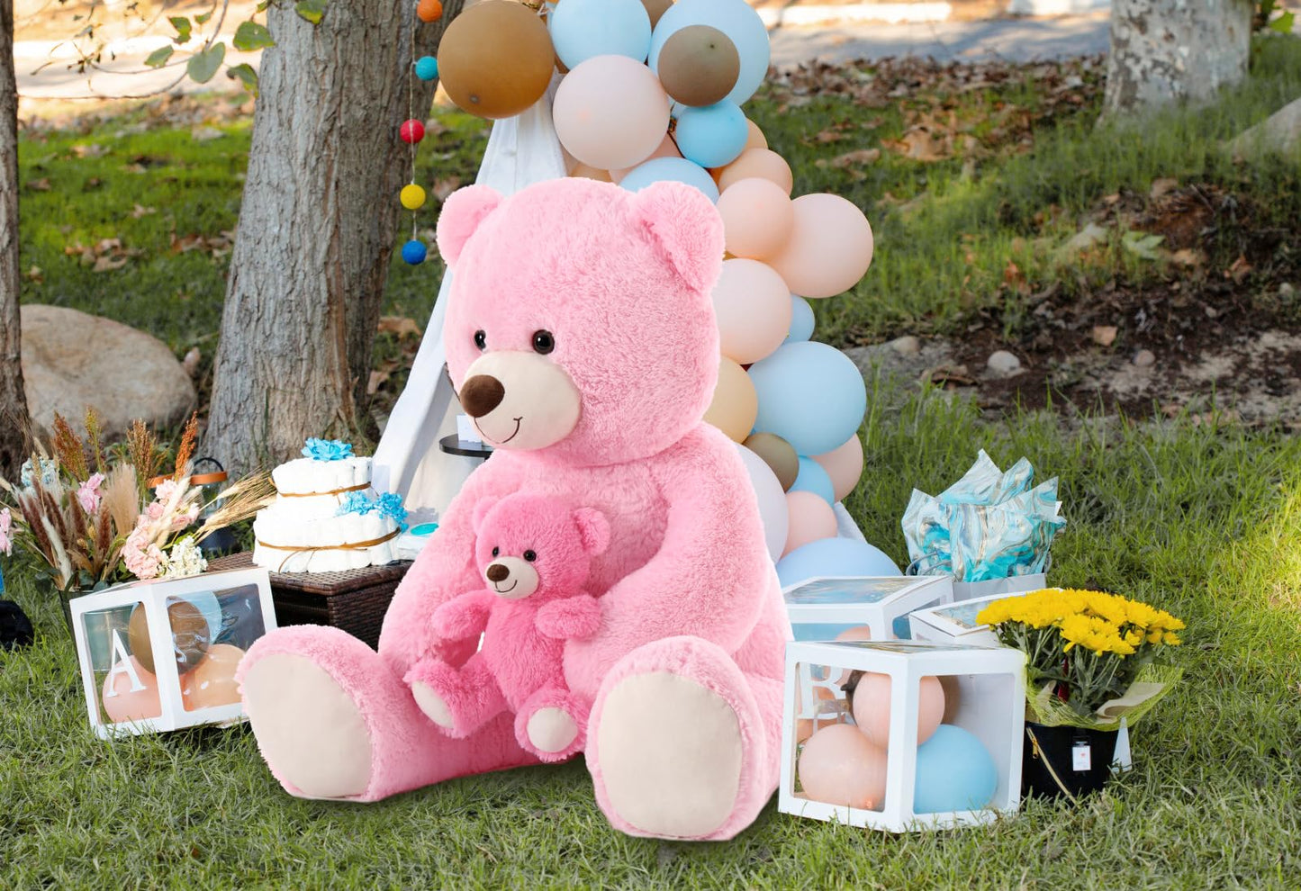 MorisMos Giant Teddy Bear Duo: 43-inch Mommy & Baby Plush — Soft Huggable Stuffed Bears for Kids Gift Decor