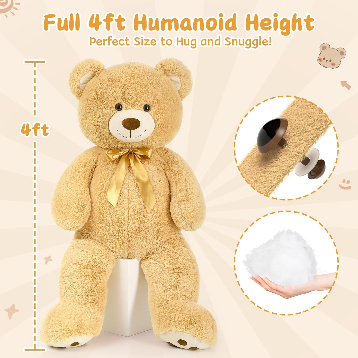 MorisMos 47-Inch Giant Teddy Bear Plush – Large Light Brown Stuffed Bear