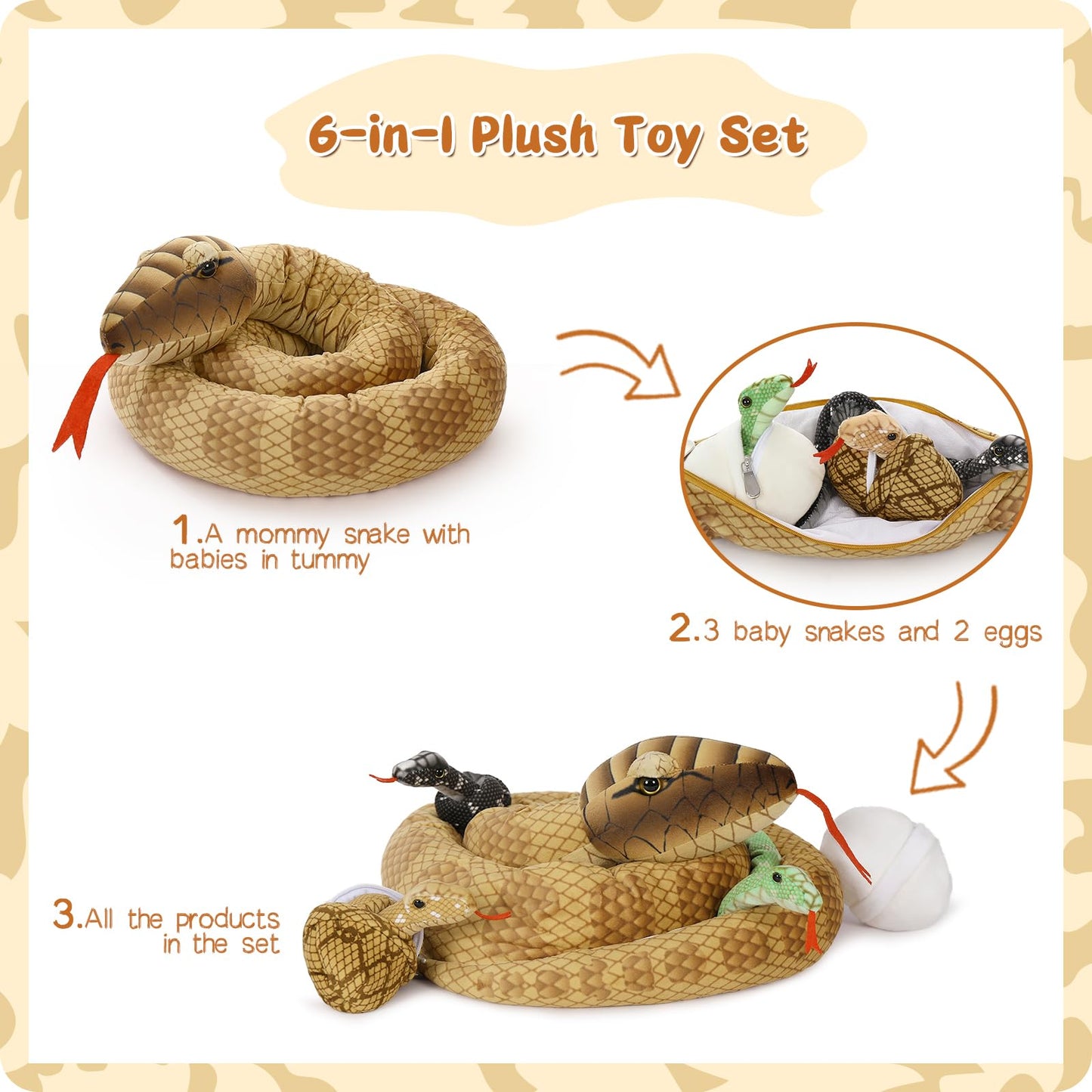 MorisMos Giant Snake Plush – Mommy with Babies, 80in Realistic Boa Constrictor