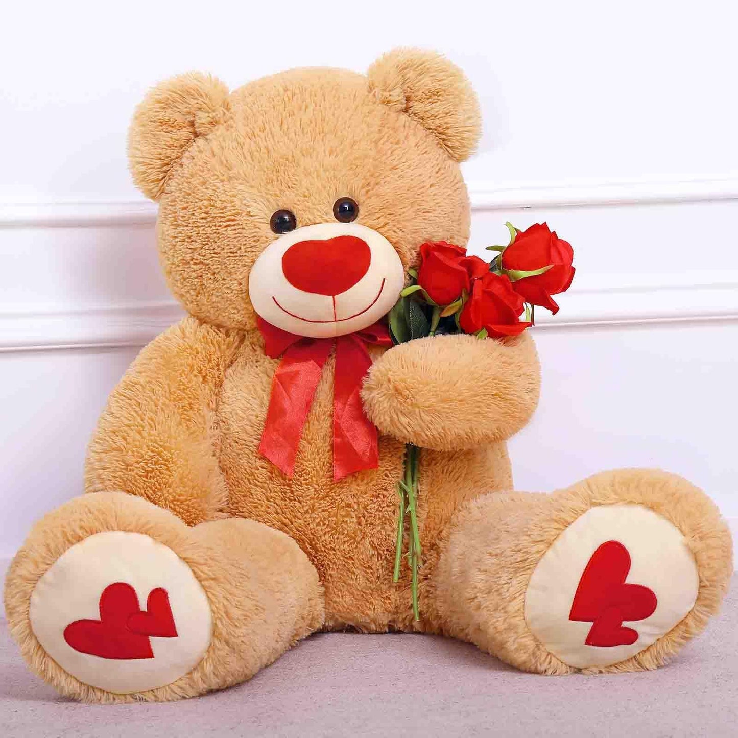 MorisMos Love Heart Giant Teddy Bear 36-Inch Brown Plush with Bow Tie