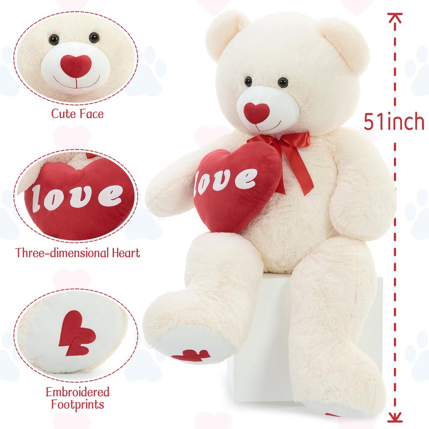 MorisMos Love Heart Giant Teddy Bear 51-Inch — I Love You Plush for Girlfriend and Lover