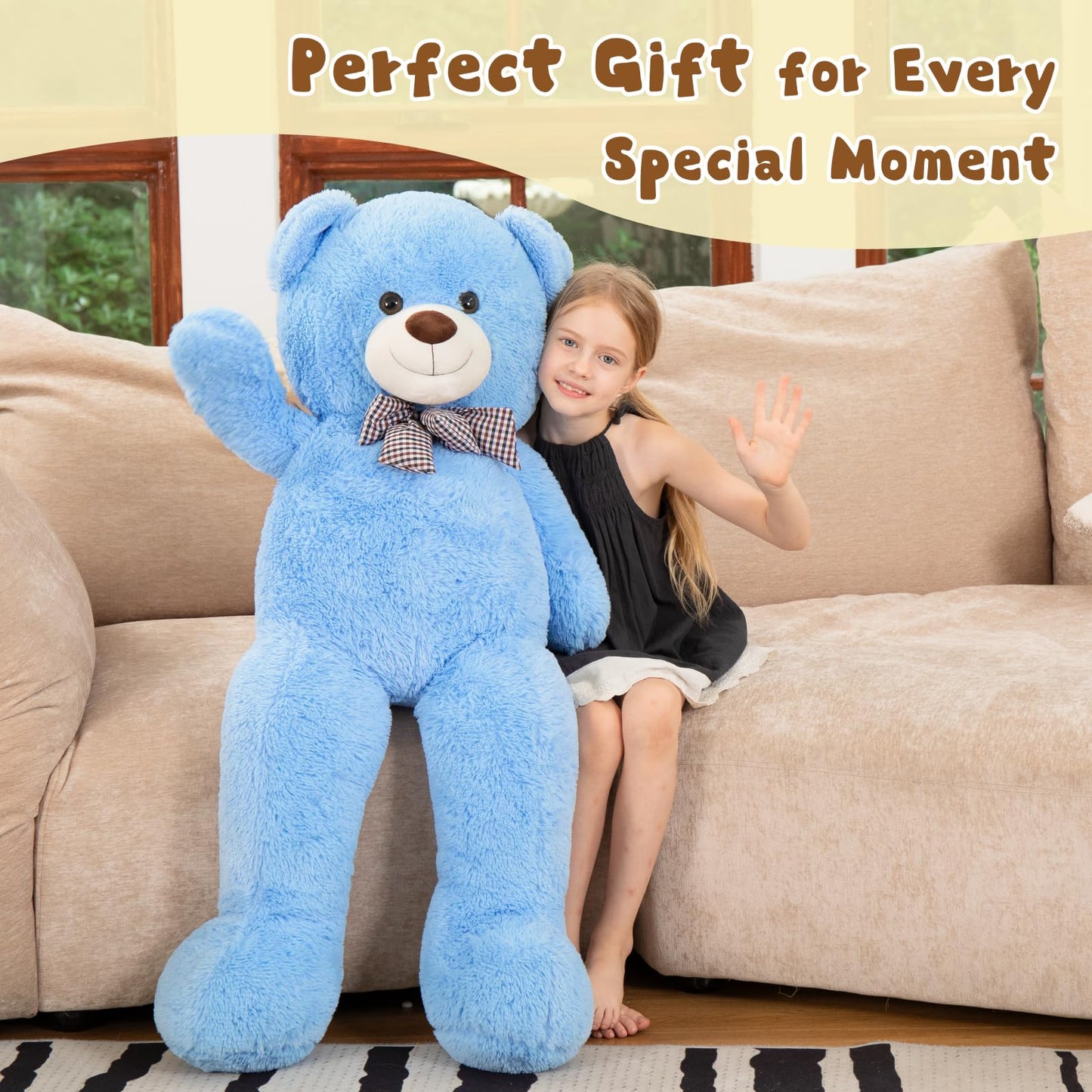 MorisMos Bow Tie Giant Teddy Bear 4 Feet – 47-Inch Blue Plush Gift