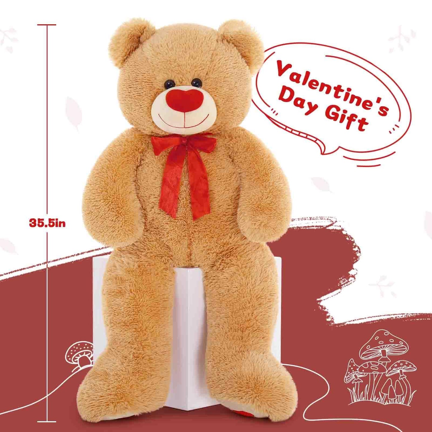MorisMos Love Heart Giant Teddy Bear 36-Inch Brown Plush with Bow Tie