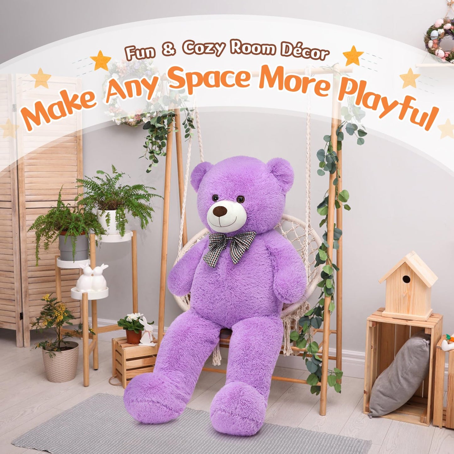 MorisMos 39-Inch Giant Purple Teddy Bear | Large Plush for Cozy Cuddles