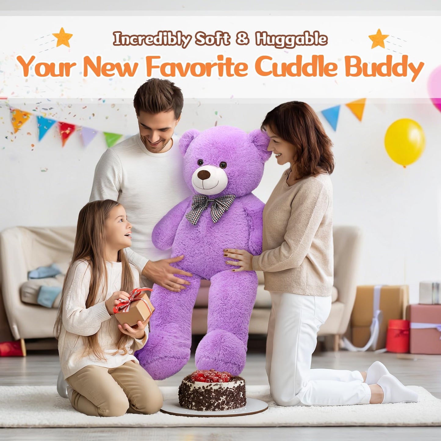 MorisMos 39-Inch Giant Purple Teddy Bear | Large Plush for Cozy Cuddles