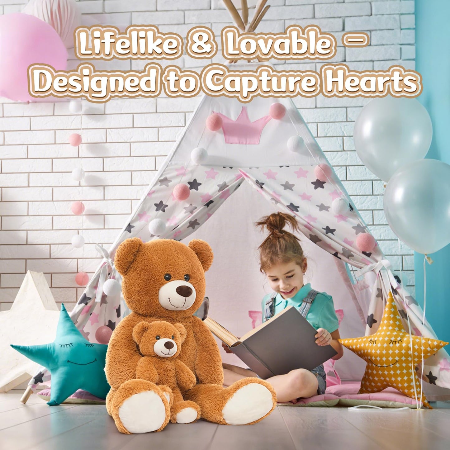 MorisMos Mom & Baby Giant Teddy Bear - 39in Plush for Baby Showers & Cozy Rooms