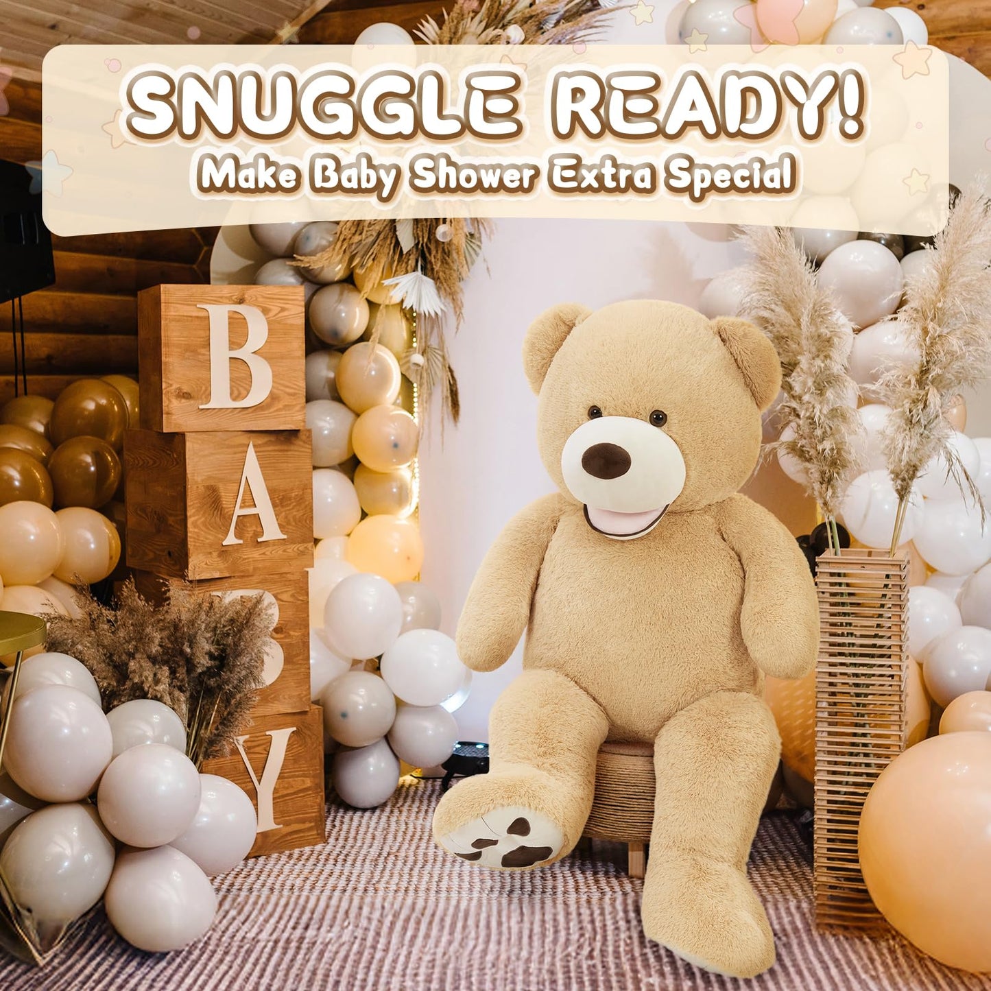 MorisMos Smiling Giant Teddy Bear – 4 ft Tall, Ultra-Soft Brown Plush