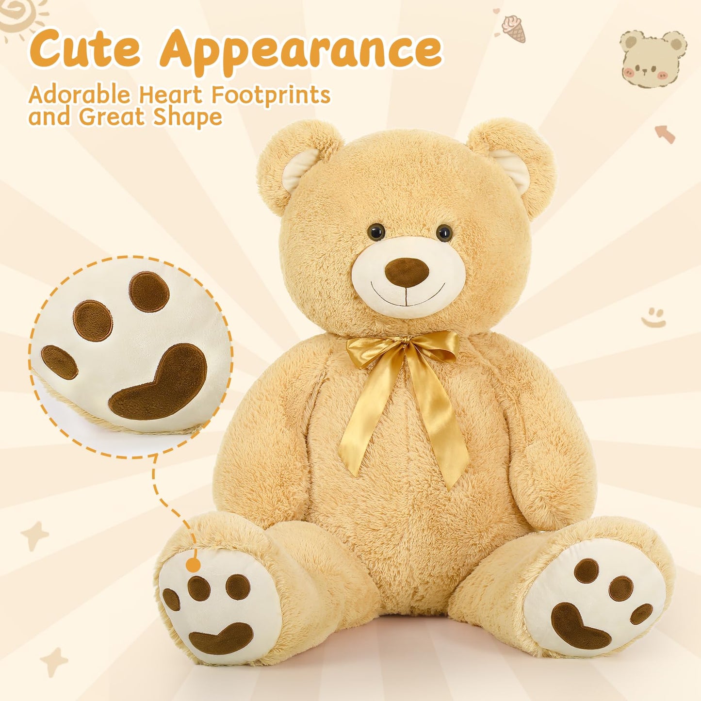 MorisMos 47-Inch Giant Teddy Bear Plush – Large Light Brown Stuffed Bear