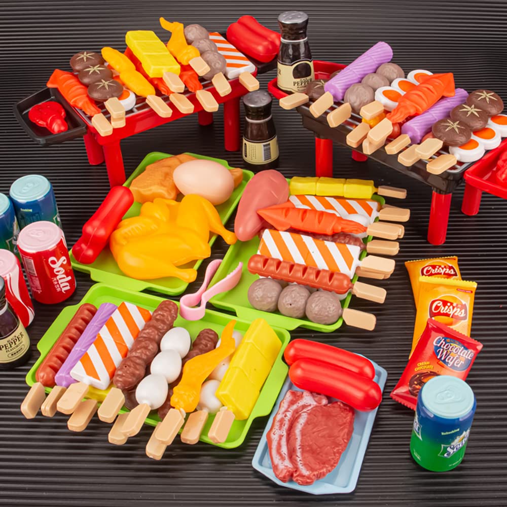 MORITA BOKUJO 80-Piece BBQ Grill Playset for Kids 3-8 | Pretend Cooking, Safe & Durable