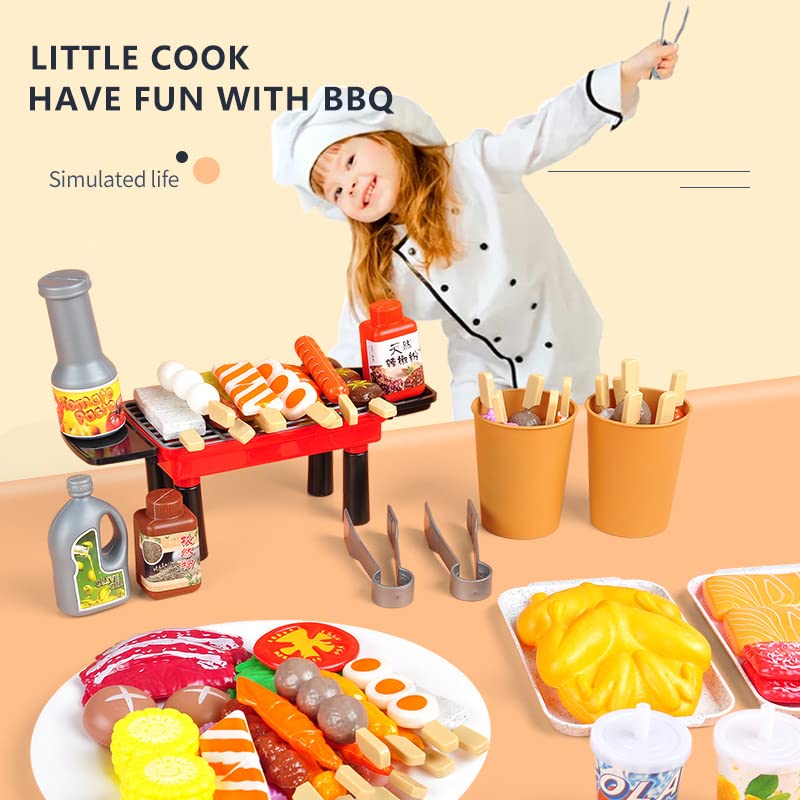 MORITA BOKUJO 80-Piece BBQ Grill Playset for Kids 3-8 | Pretend Cooking, Safe & Durable