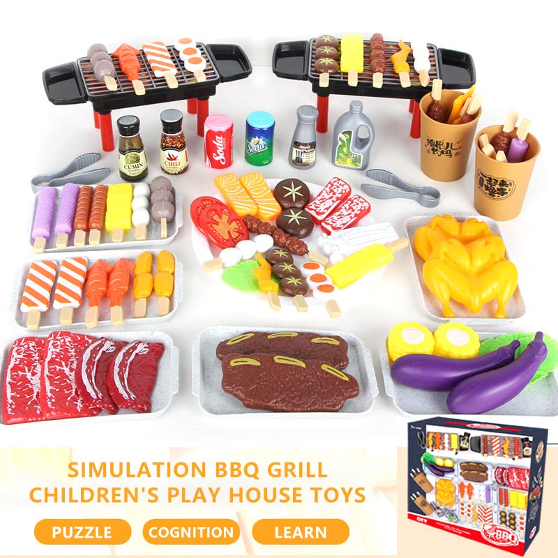 MORITA BOKUJO 80-Piece BBQ Grill Playset for Kids 3-8 | Pretend Cooking, Safe & Durable