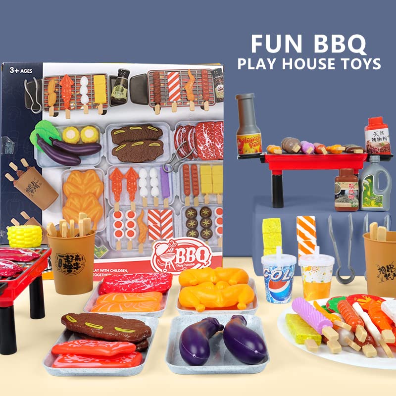 MORITA BOKUJO 80-Piece BBQ Grill Playset for Kids 3-8 | Pretend Cooking, Safe & Durable