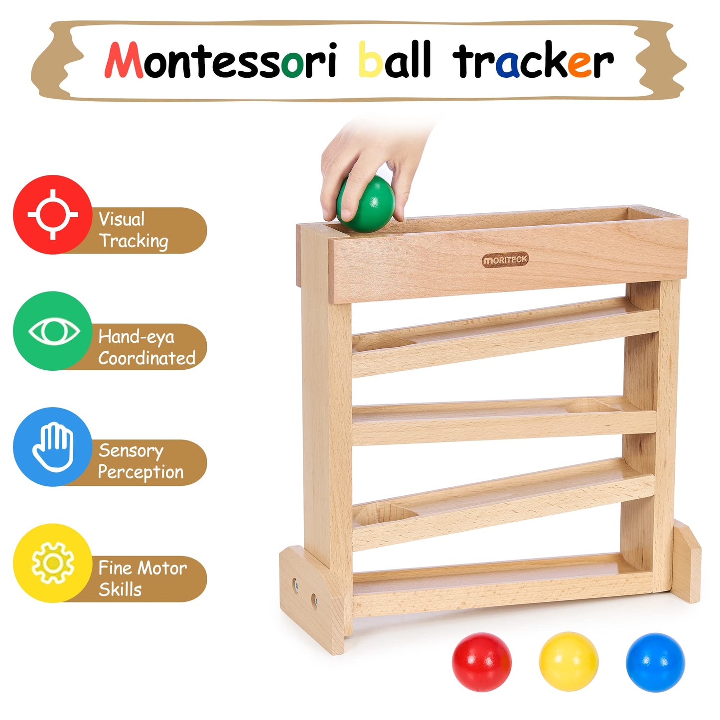 MORITECK Montessori Ball Drop Toy – Wooden Ball Tracker for Toddlers 1-3