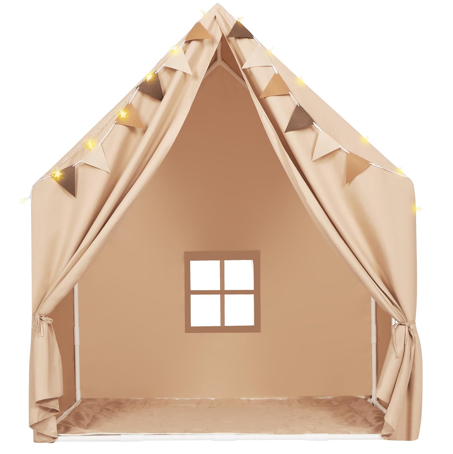 MORITECK Kids Play Tent with Padded Mat & Star LED Lights — Large Indoor Play House for Ages 4-10