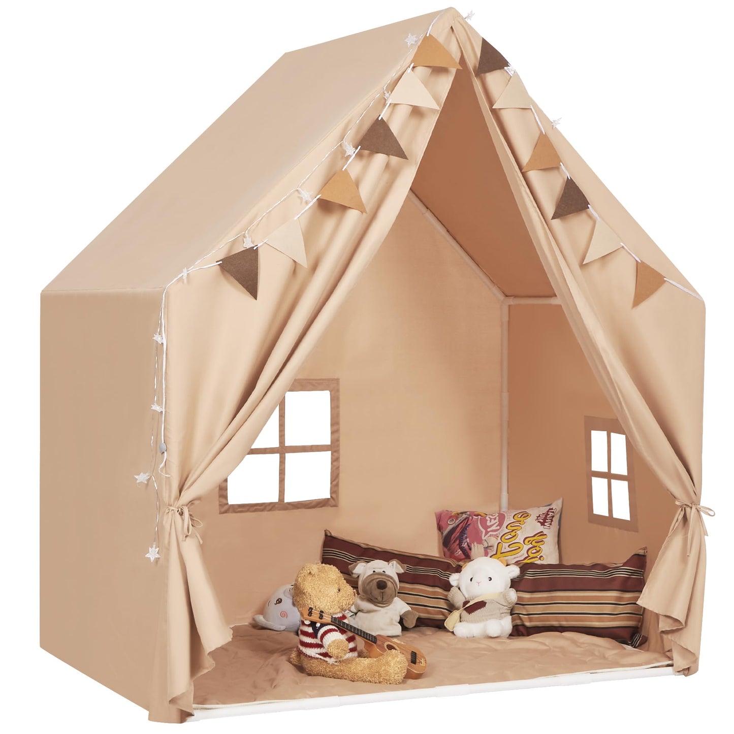 MORITECK Kids Play Tent with Padded Mat & Star LED Lights — Large Indoor Play House for Ages 4-10