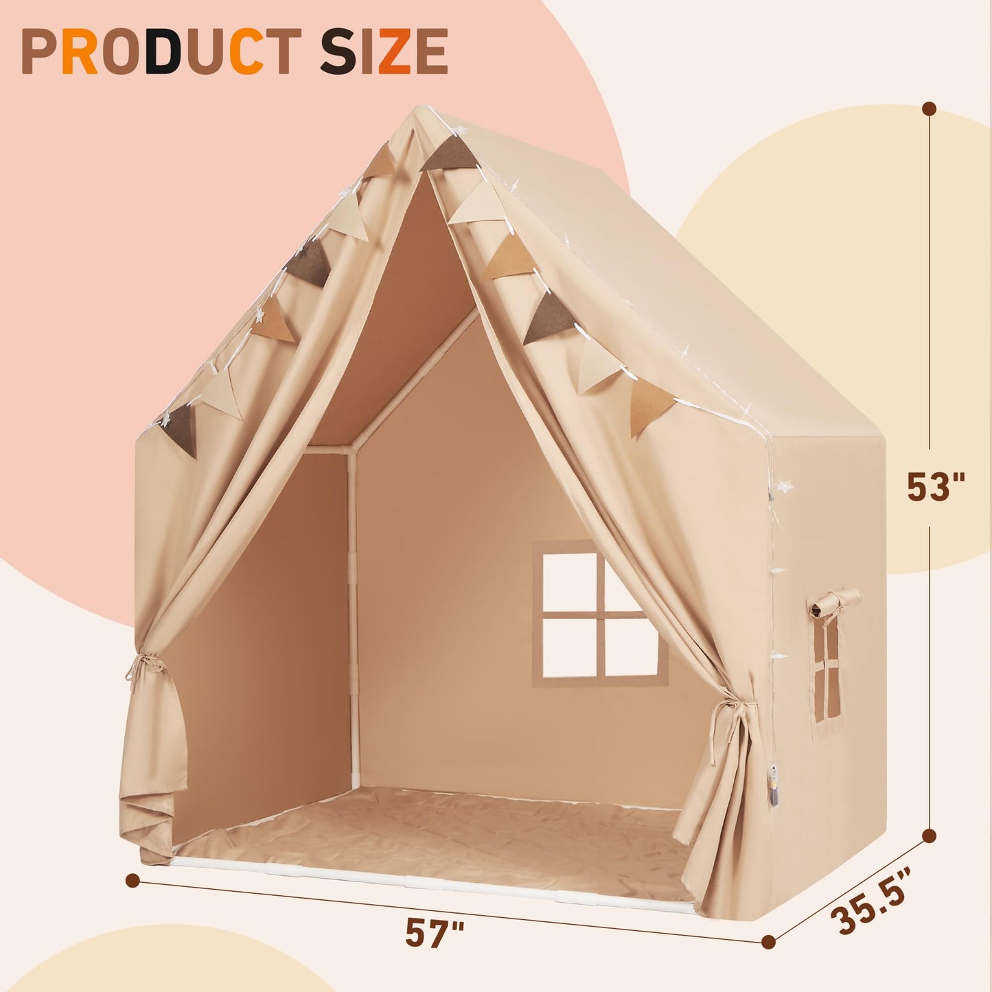MORITECK Kids Play Tent with Padded Mat & Star LED Lights — Large Indoor Play House for Ages 4-10