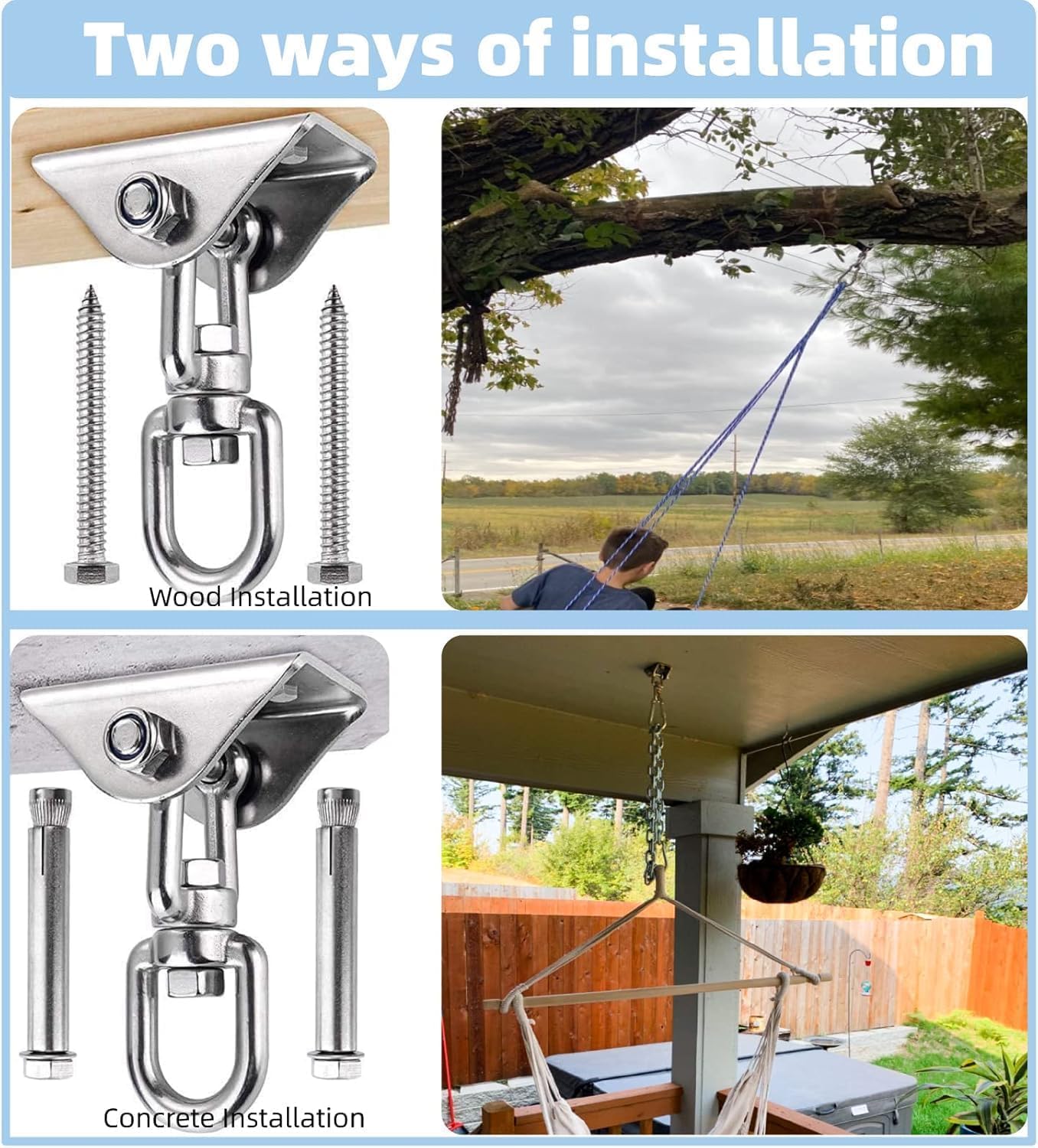 Mornihima Swing Hanger – 360° Stainless Steel Hammock Brackets, 2000lb Capacity (2-Pack)
