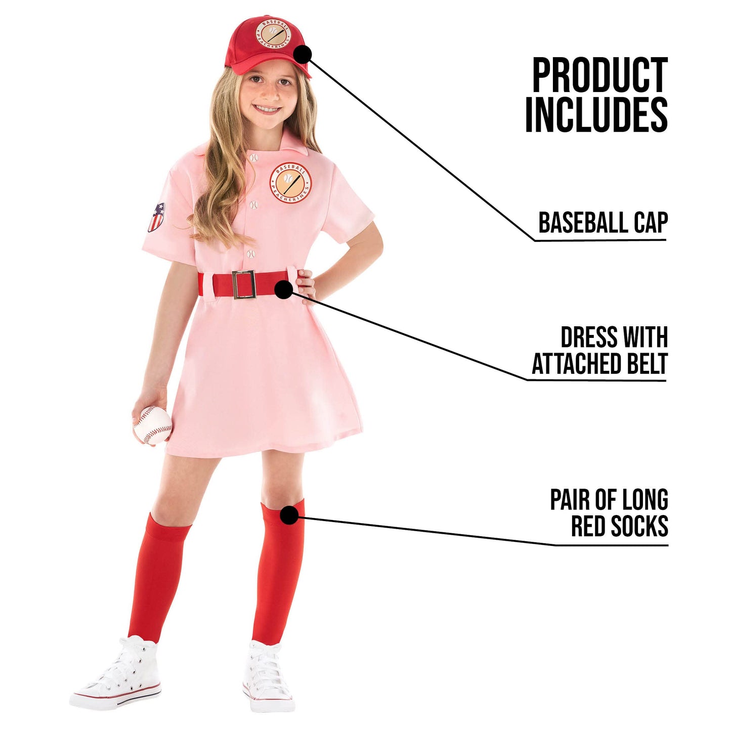 Morph Pink Baseball Costume for Girls – 7-9 Years | Kids Softball Halloween Outfit