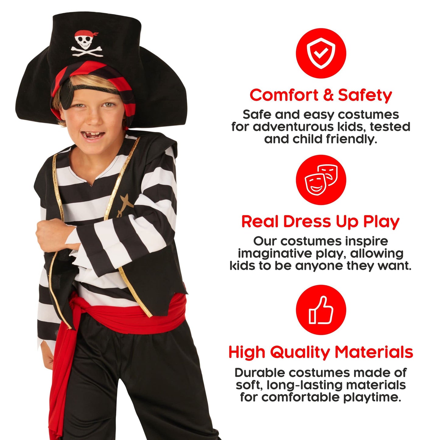 Morph Pirate Costume for Boys — Black & White Pirate Outfit, Size Small