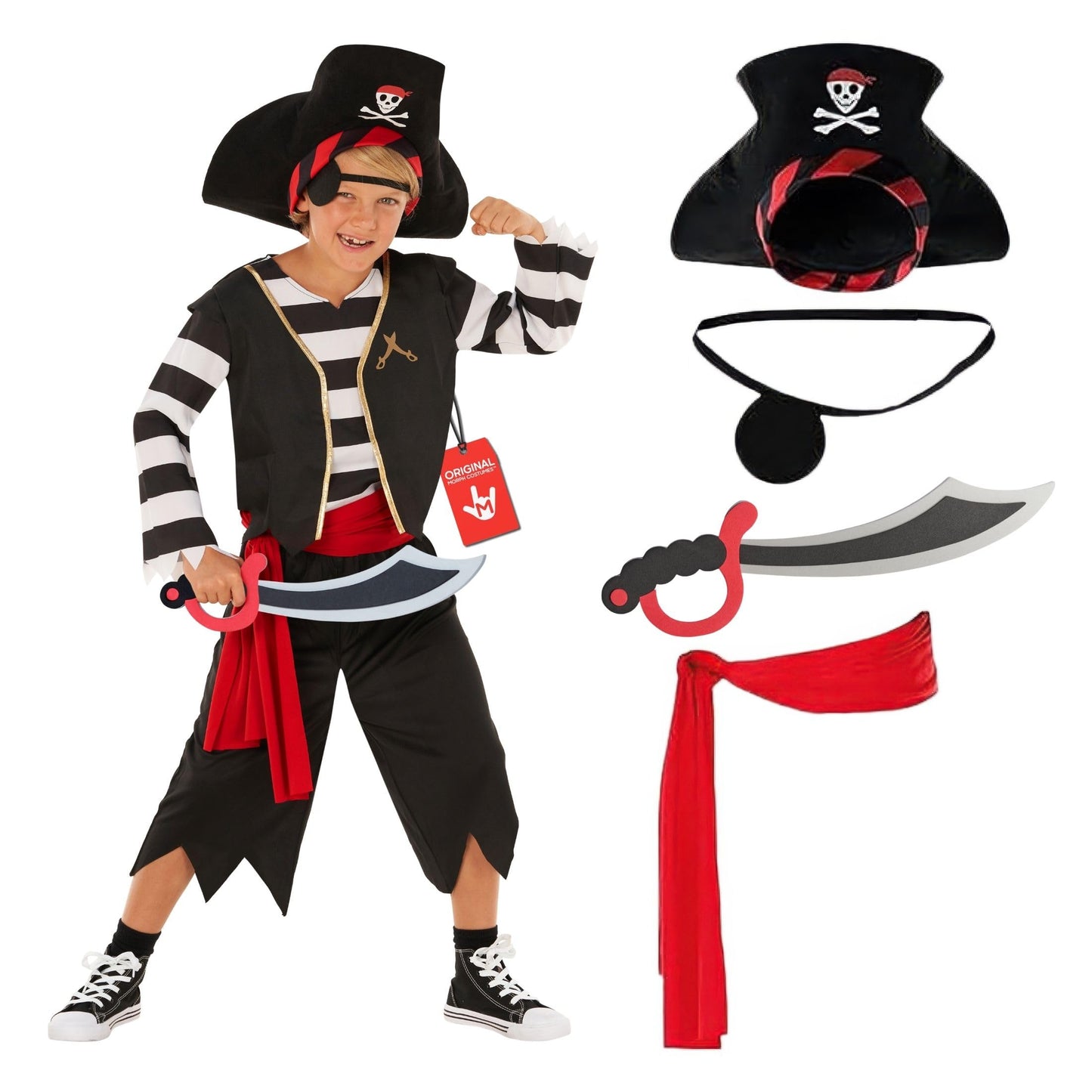 Morph Pirate Costume for Boys — Black & White Pirate Outfit, Size Small