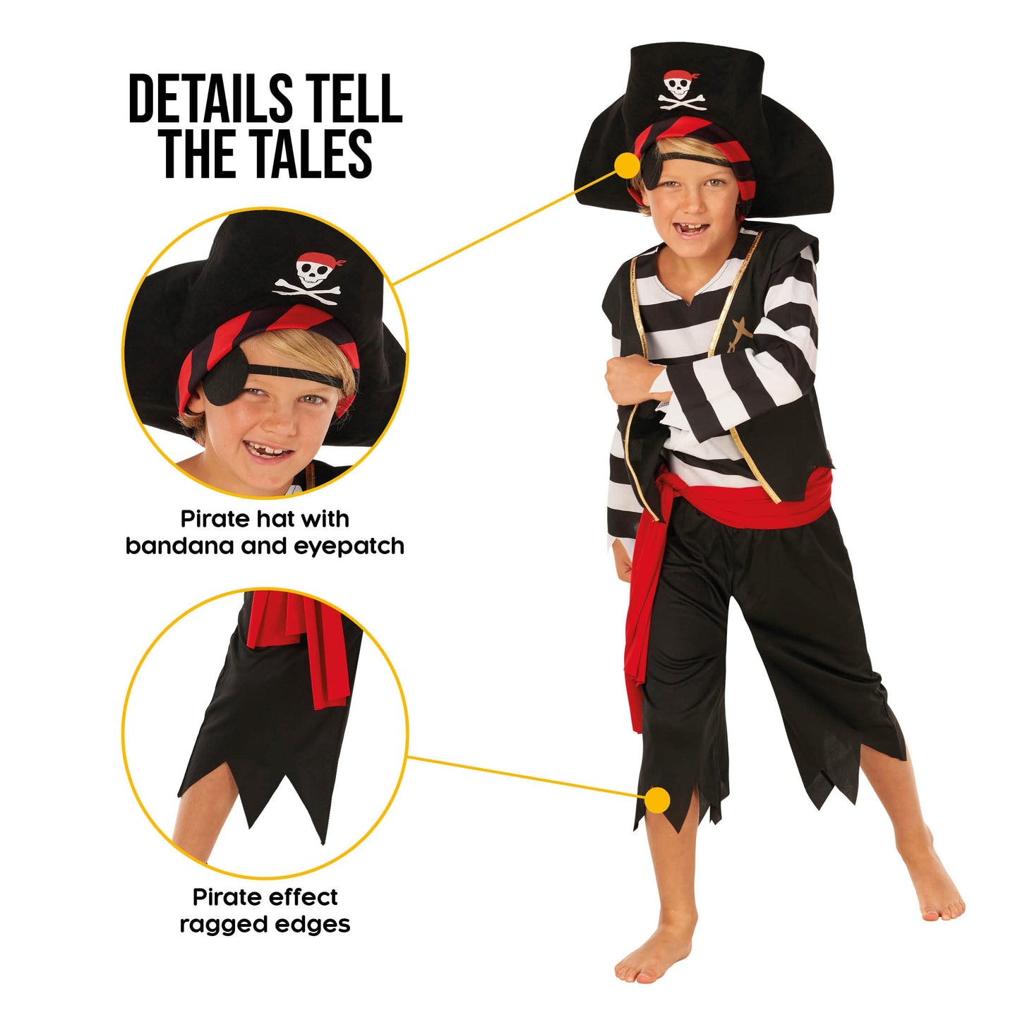 Morph Pirate Costume for Boys — Black & White Pirate Outfit, Size Small