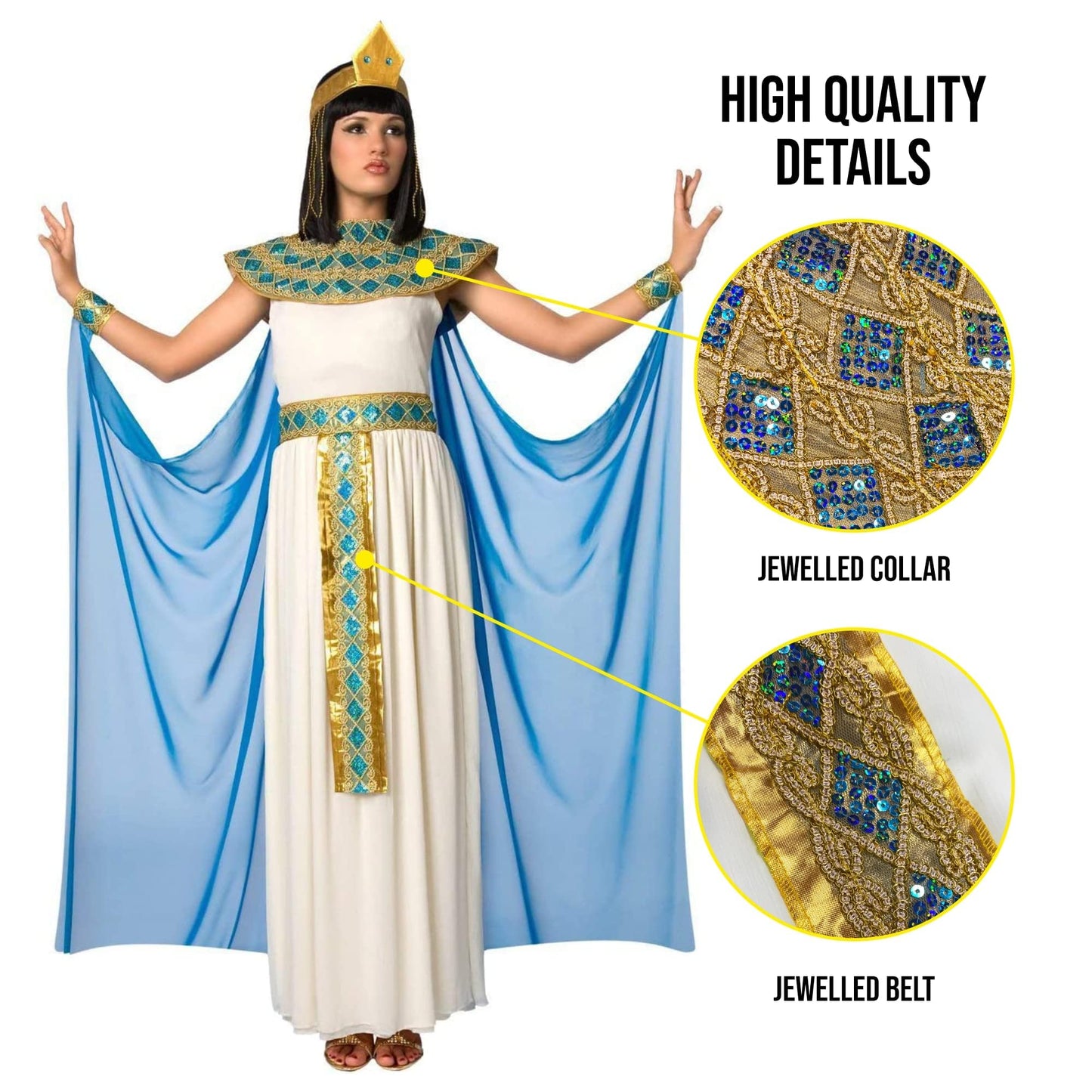 Morph Women's Blue Cleopatra Costume – Egyptian Queen Outfit for Halloween Parties