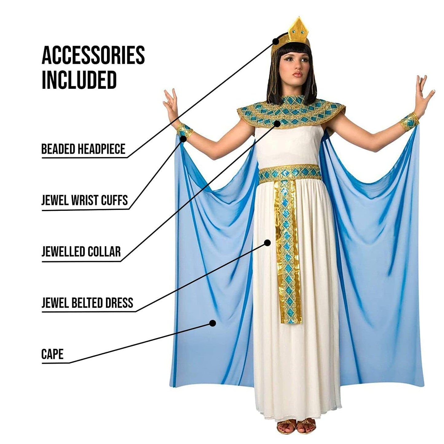 Morph Women's Blue Cleopatra Costume – Egyptian Queen Outfit for Halloween Parties