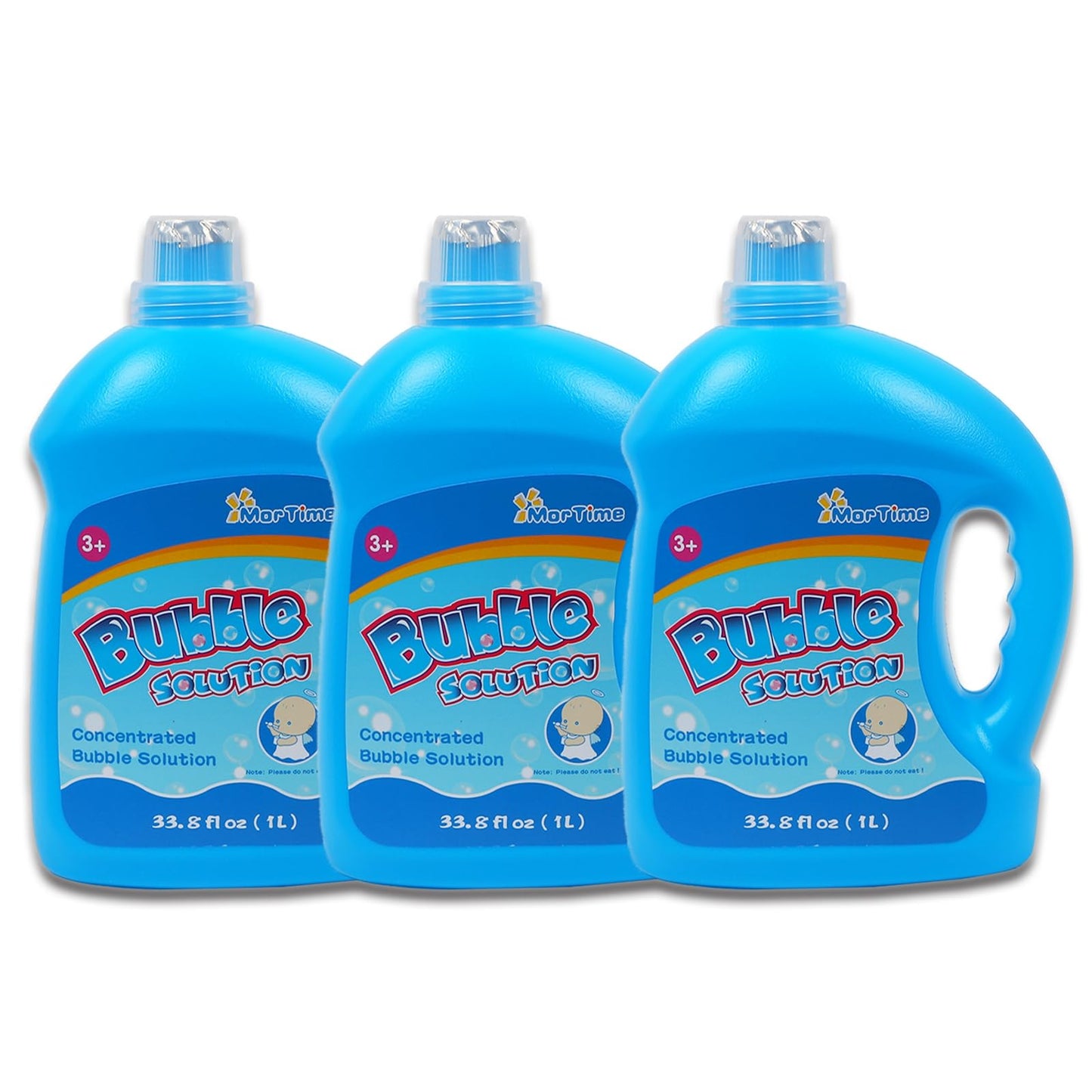 MorTime 3 Bottles Bubble Solution Refills – 3 L / 101 oz Concentrated Refill for Bubble Wands, Machines & Blowers