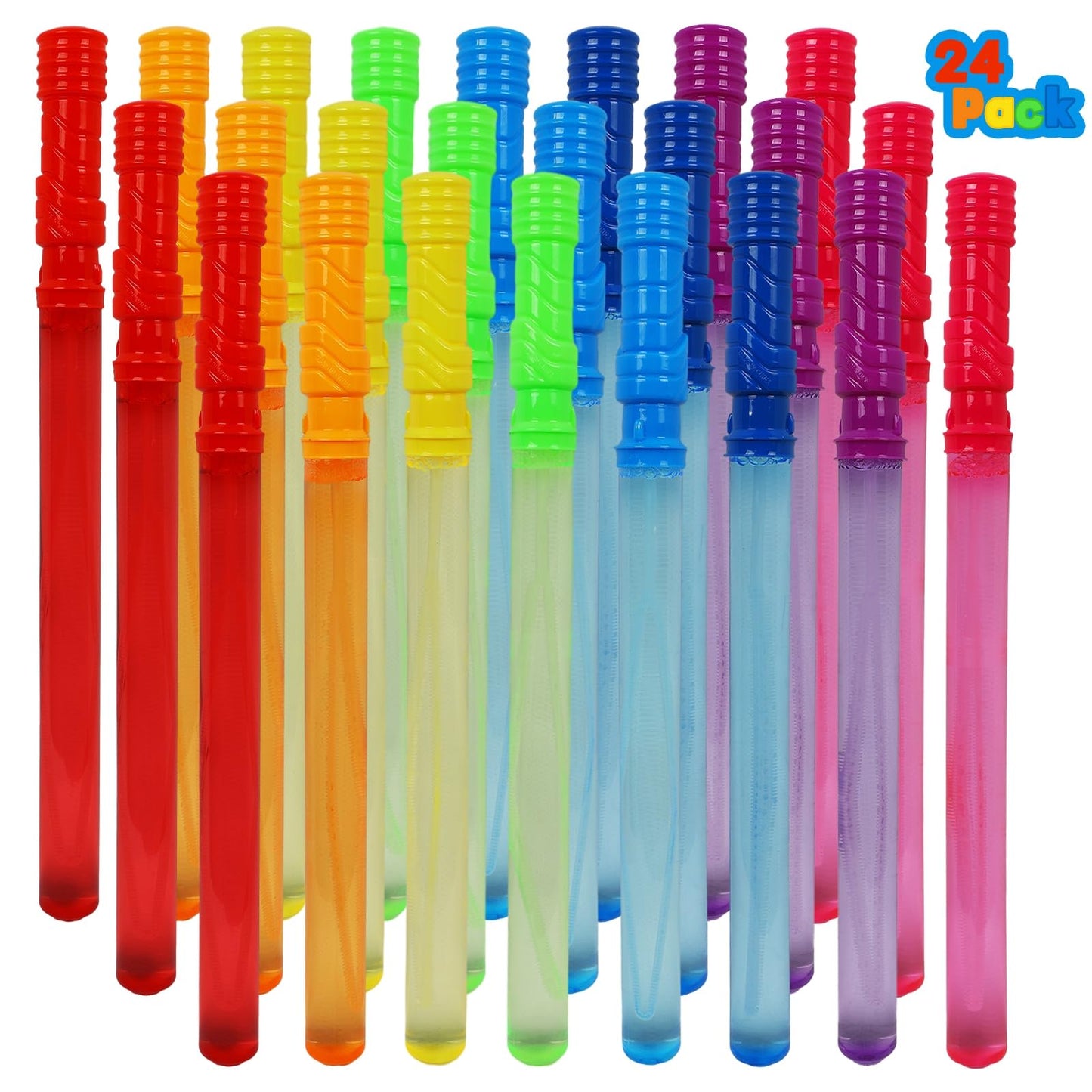 MorTime 24 Pack Bubble Wands for Kids - 8 Colors, 4.1 oz Solution | Easter Party Fun
