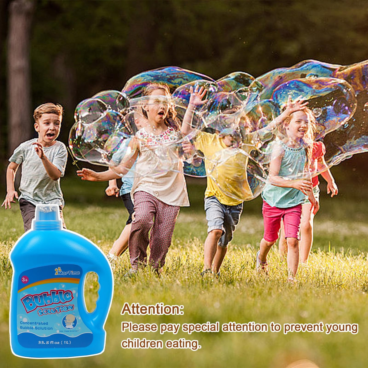 MorTime 3 Bottles Bubble Solution Refills – 3 L / 101 oz Concentrated Refill for Bubble Wands, Machines & Blowers