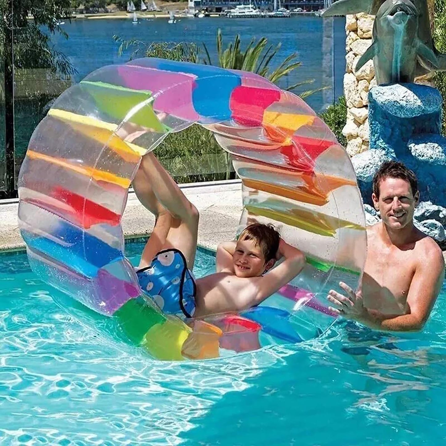 MorTime Inflatable Roller Float 40'' Colorful Water Wheel – Pool Toy for Kids and Adults