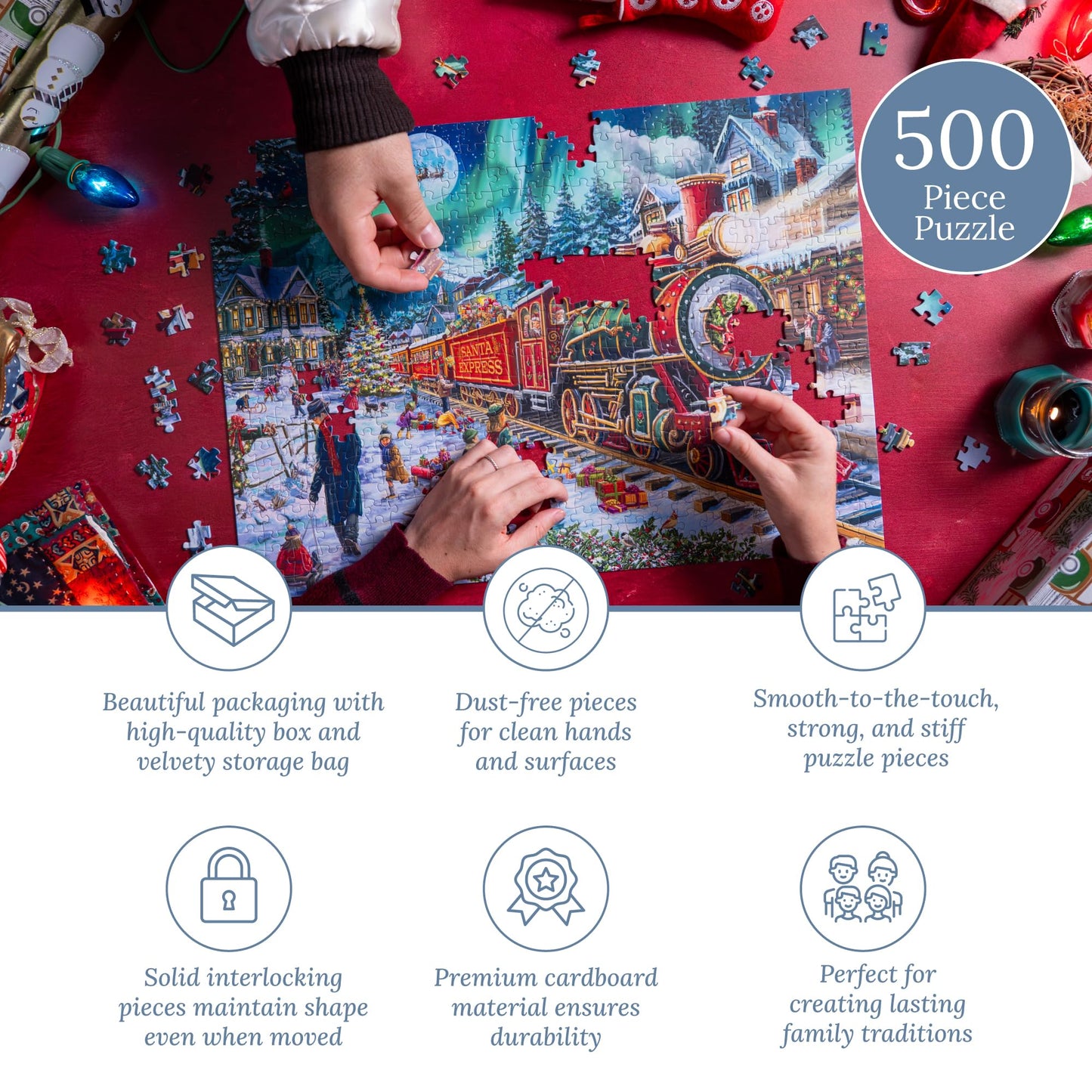 Mosaic Puzzles: Christmas Cheer on The Tracks - Premium 500-Piece Jigsaw for Adults
