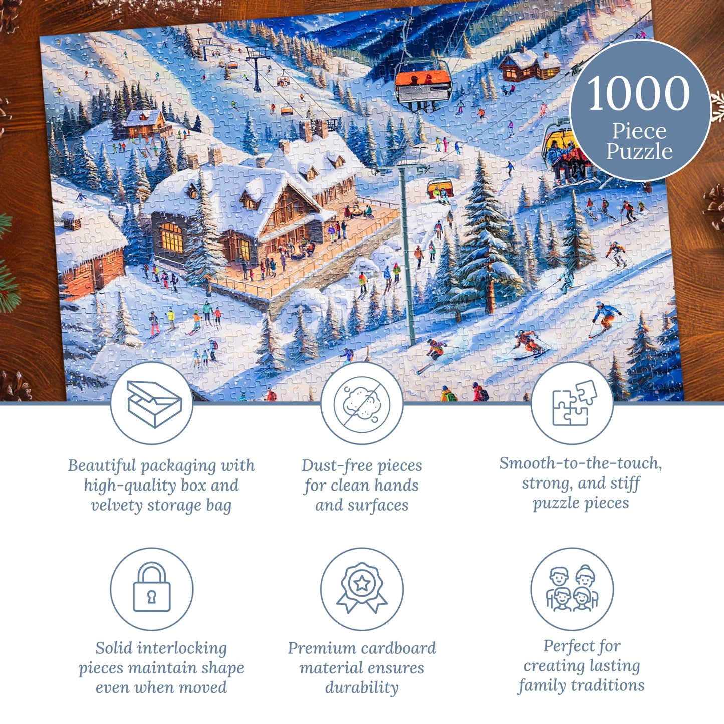 Mosaic Puzzles Ski Chalet Getaway 1000-Piece Premium Jigsaw Puzzle for Adults