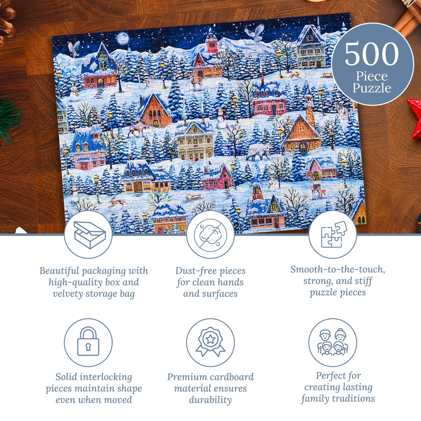 Mosaic Puzzles: Winter Village Wanderers – 500-Piece Christmas Puzzle for Adults
