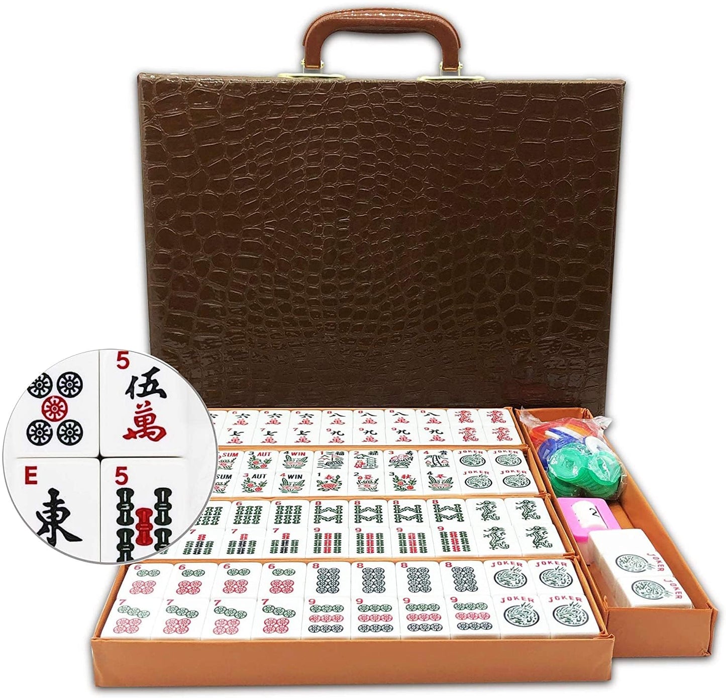 Mose Cafolo American Mahjong Game Set - 166 Engraved Tiles & Travel Case