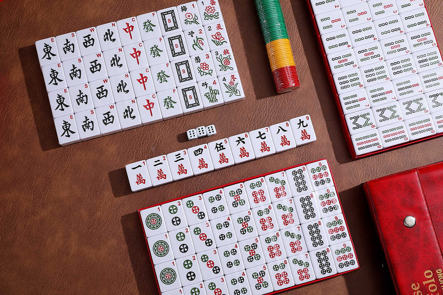 Mose Cafolo Professional Chinese Mahjong Game Set – Large Tiles, 146-Tile Complete Set with Carrying Case