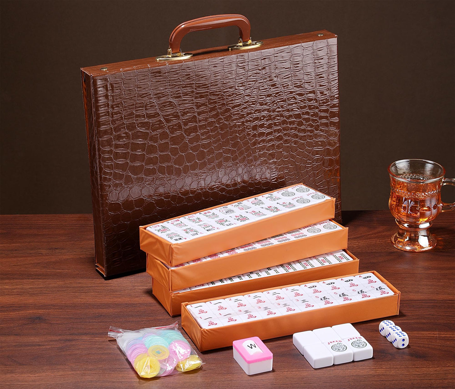 Mose Cafolo American Mahjong Game Set - 166 Engraved Tiles & Travel Case