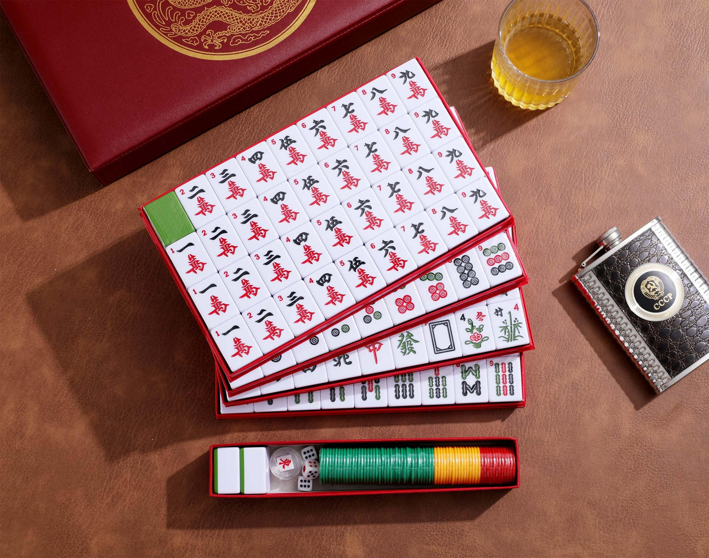 Mose Cafolo X-Large Chinese Mahjong Set – 146 Melamine Tiles, Travel Case, English Manual