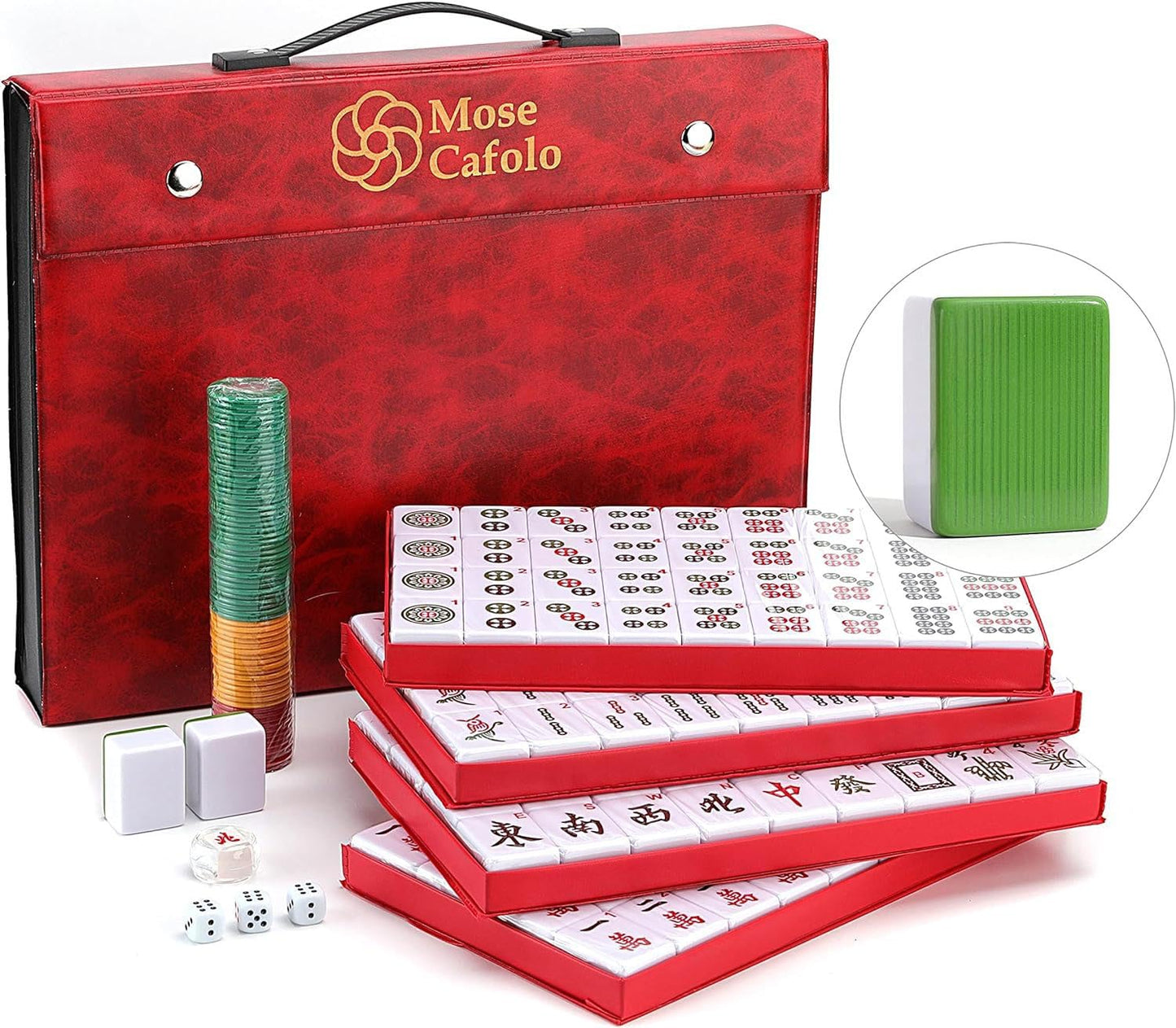 Mose Cafolo Professional Chinese Mahjong Game Set – Large Tiles, 146-Tile Complete Set with Carrying Case
